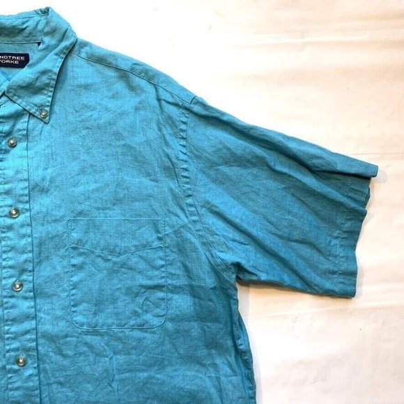 Roundtree & Yorke 100% Linen Shirt Mens Large Button Down Short Sleeve Blue NEW - Picture 5 of 12